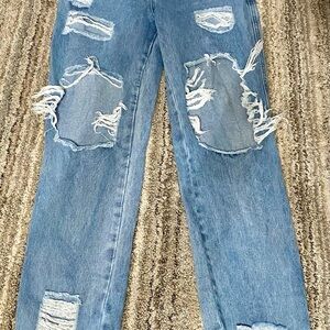 Fashion Nova Light Blue Distressed Jeans